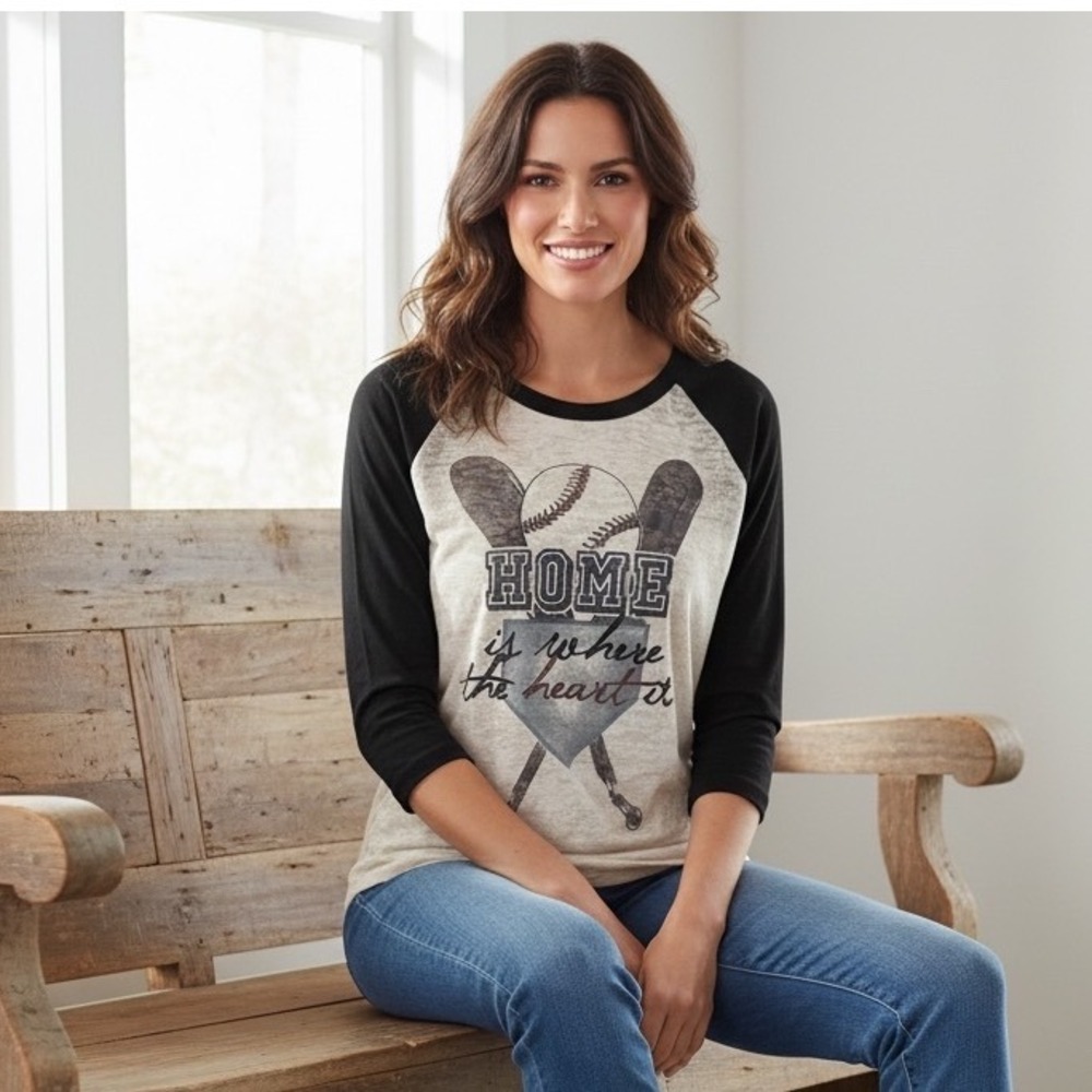 NWT Southern Grace ( Boutique) - "Home is where the heart Is "Raglan Shirt.